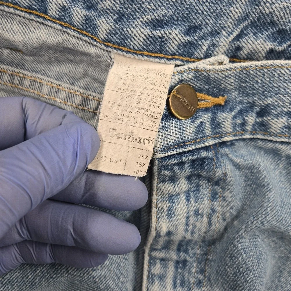 Carhartt Jeans Mens 38x30 Light Wash Blue Denim Straight Leg Workwear Pants